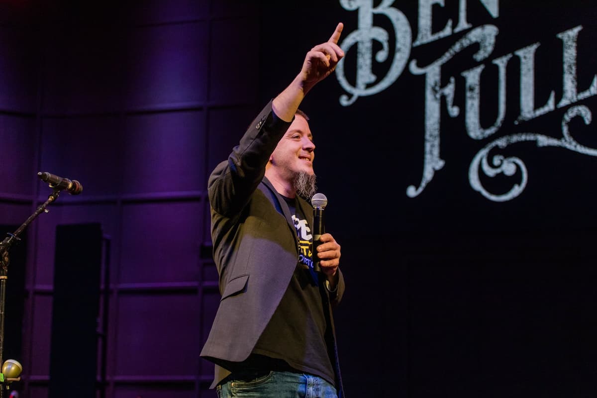 Justin Franich speaking at a recovery event — addiction and faith-based keynote speaker based in Virginia's Shenandoah Valley