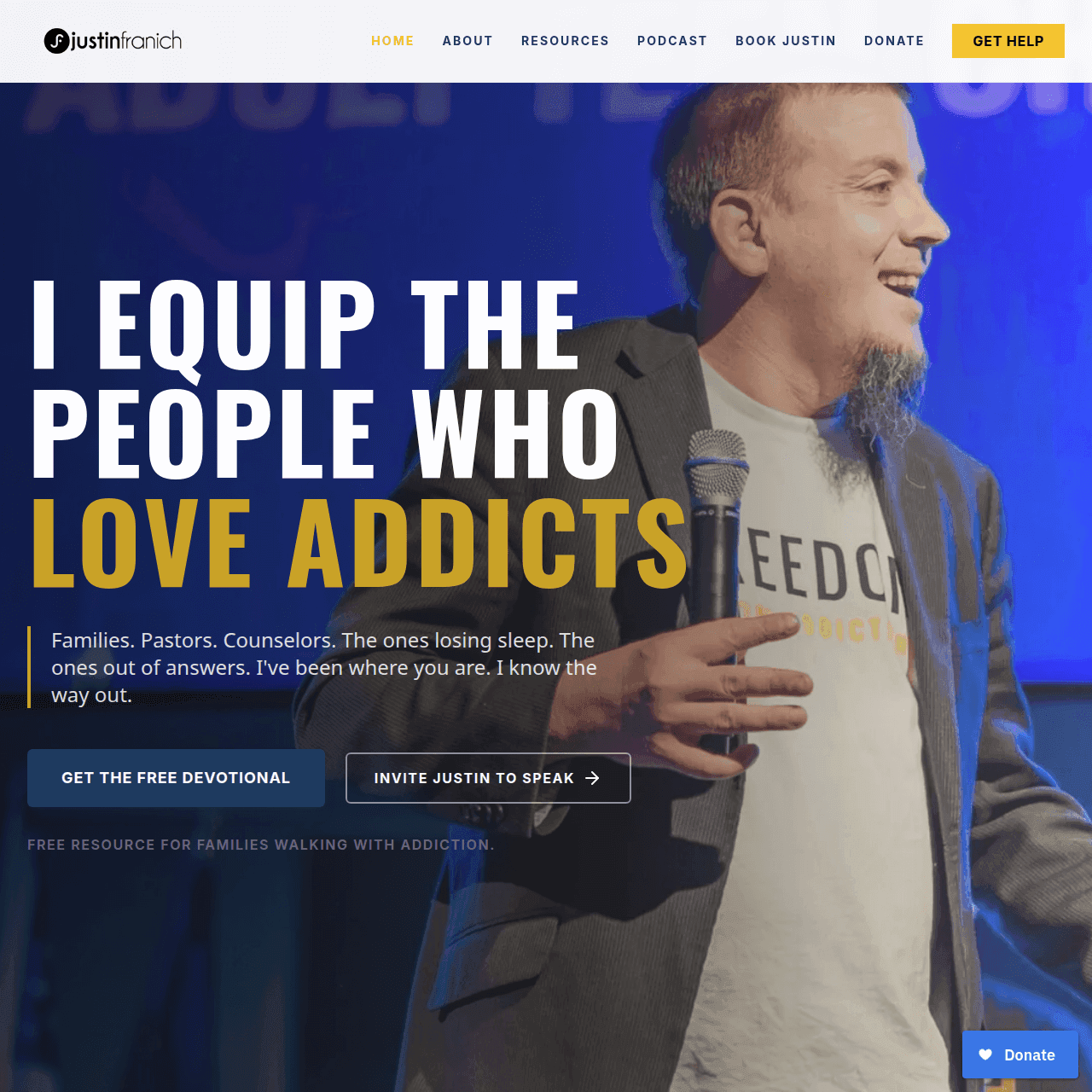 JustinFranich.com homepage — personal brand website with 200+ published content pieces