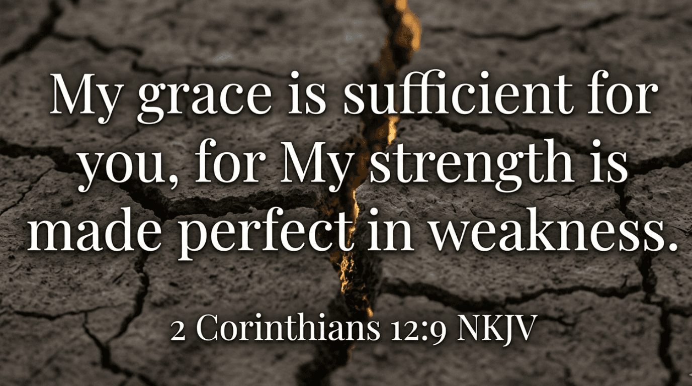 Bible verse graphic 2 Corinthians 12:9 — My grace is sufficient for you, My strength is made perfect in weakness