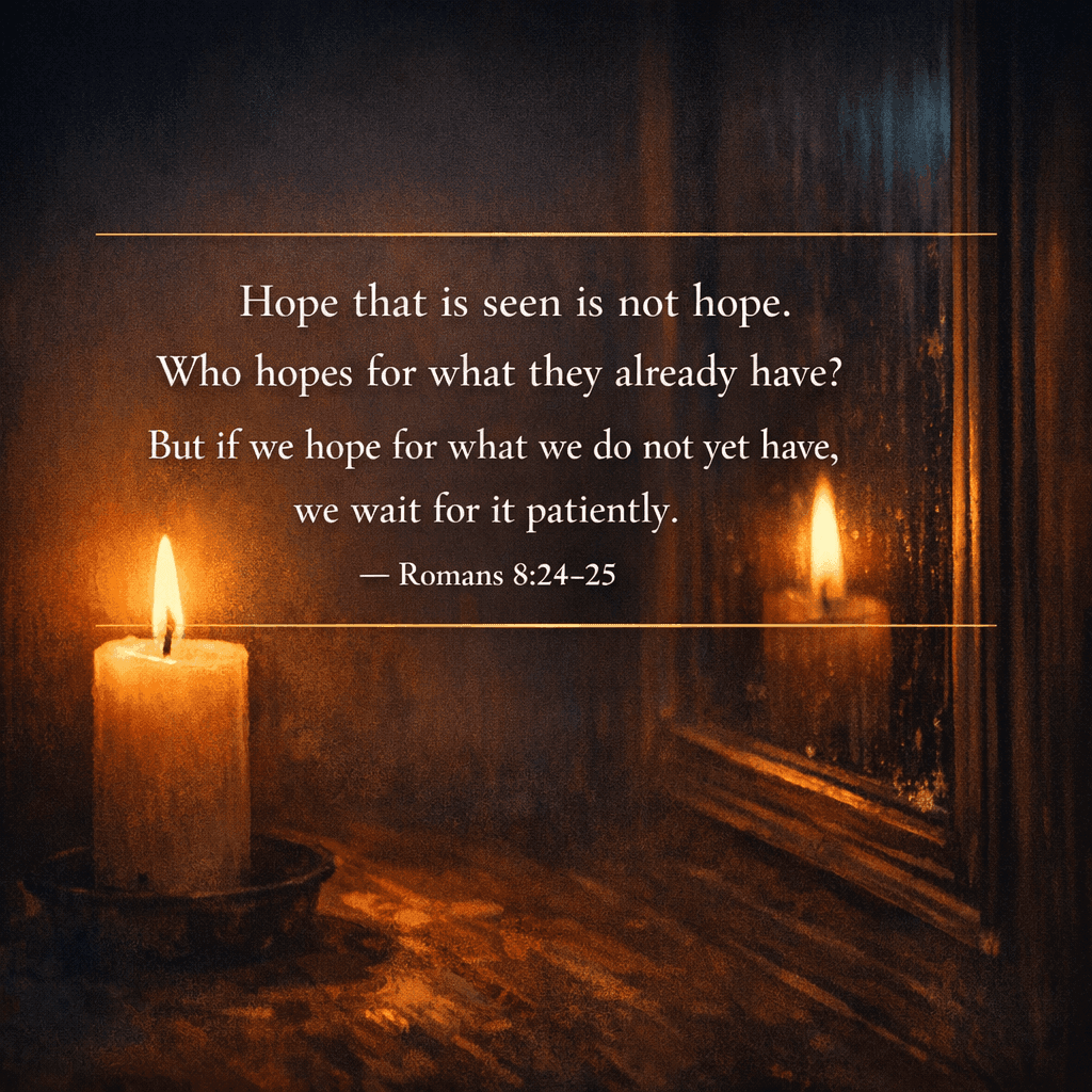 Scripture graphic: Romans 8:24-25 - Hope that is seen is not hope