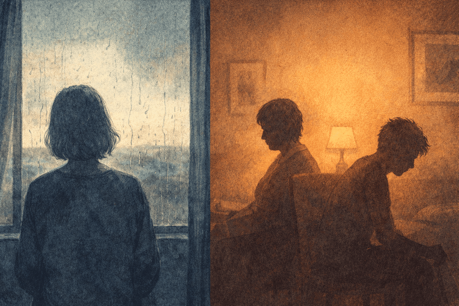 Visual representing two types of distance physical separation and emotional disconnection in the same space