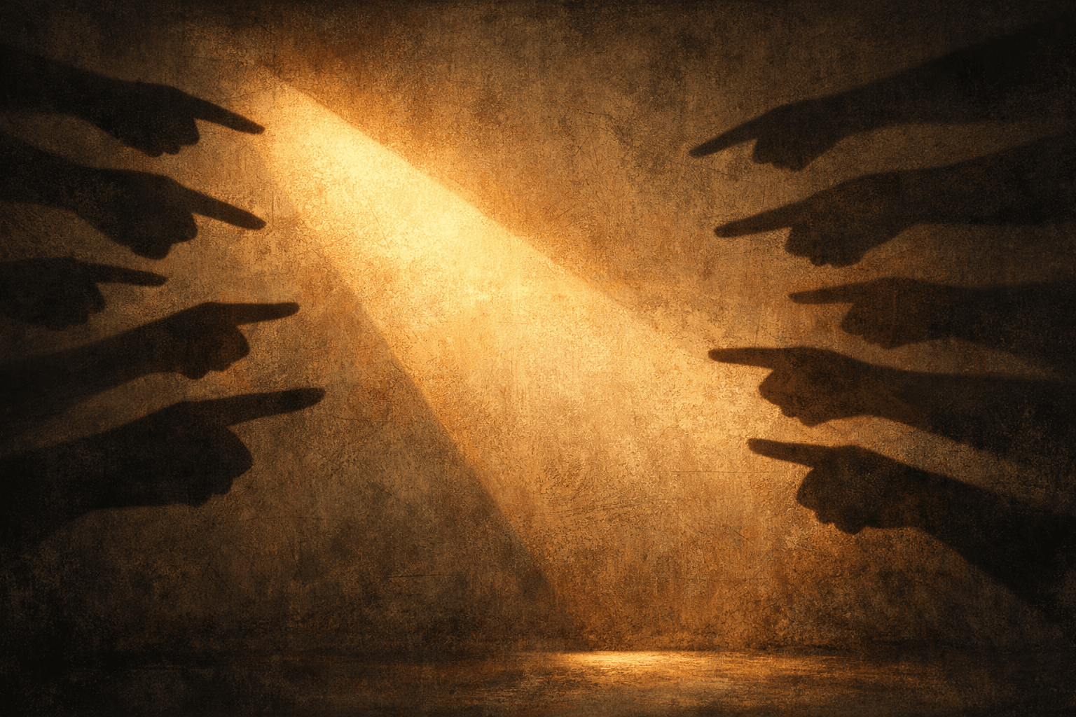 Person in light pushing away pointing shadows representing rejection of false blame for addiction