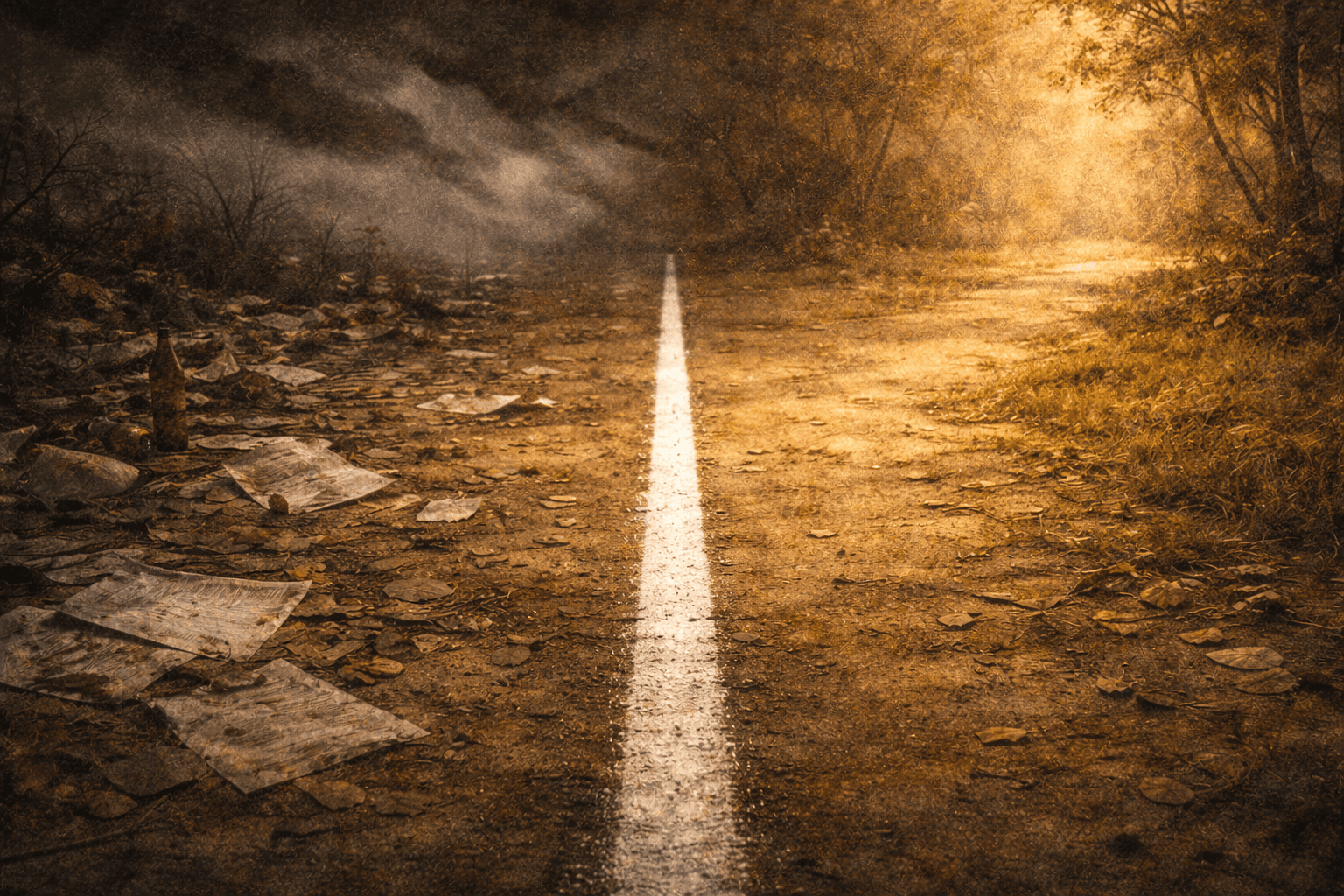 Person standing calmly behind boundary line with chaos on other side representing protection after confrontation