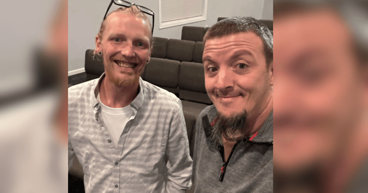 Justin Hurst and Justin Franich after recording a podcast episode