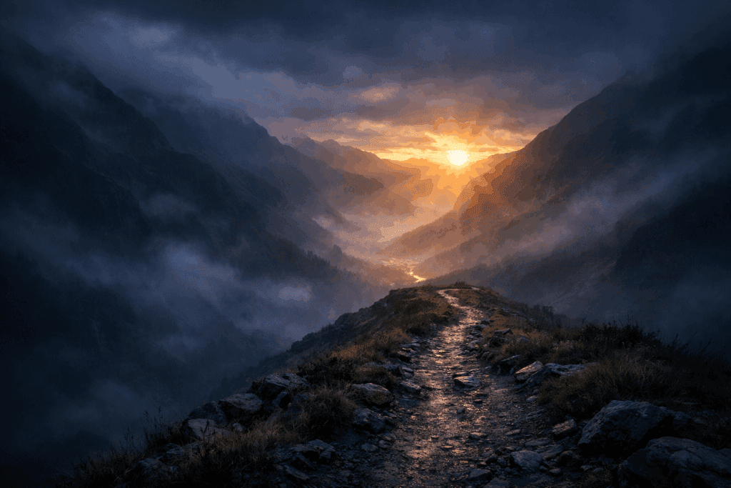 Dark skies with light poking though signifying hope after depression.